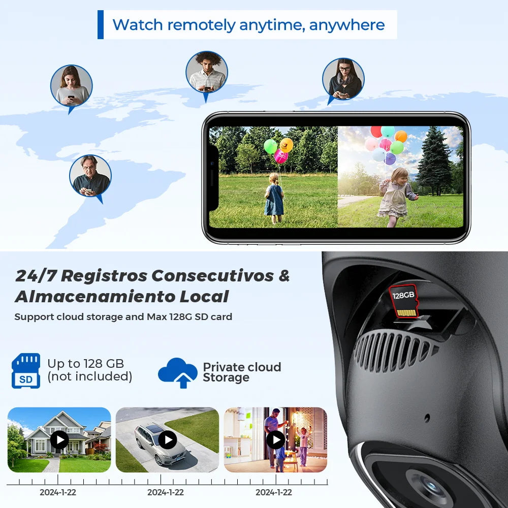 8MP 4K PTZ Wifi Camera Dual Lens with Dual Screen Ai Human Detect Auto Tracking Wireless Outdoor Surveillance Camera iCSee App