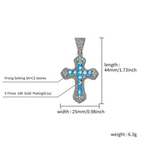 TOPGRILLZ New Classic Shiny Cross Necklace Iced Baguette Blue Zirconia Pendant Fashion Female Religious Jesus Hip Hop Jewelry