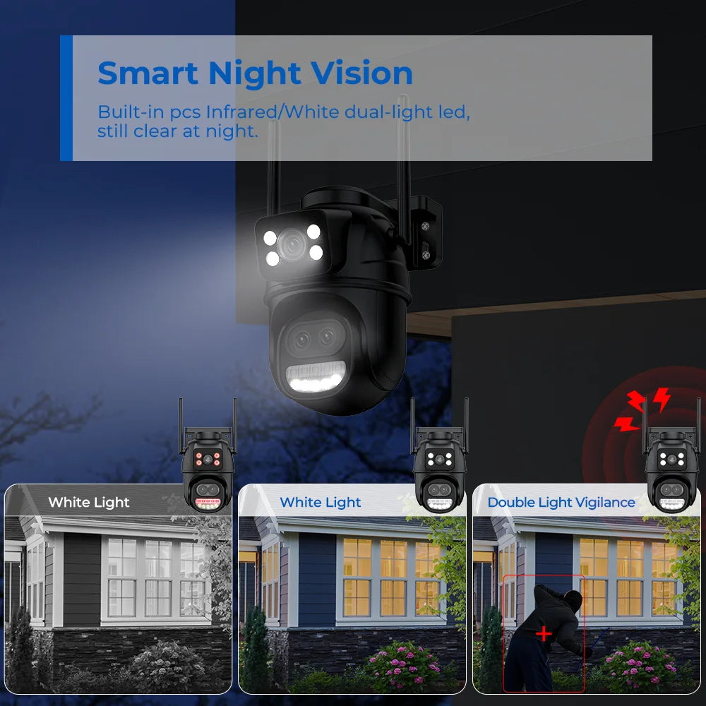 BESDER Câmera Wifi PTZ de 9MP com Dupla Tela, Zoom Digital 8X, Visão Noturna Colorida, Proteção de Segurança Externa, Câmera IP CCTV de 8MP iCSee