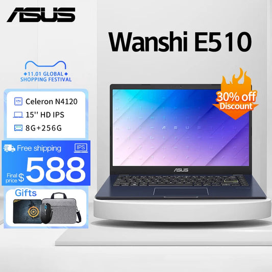 ASUS Wanshi Laptop de Escritório Intel Pentium N6000/Intel Celeron N4120 8G RAM 256G SSD Notebook de Negócios de 14 Polegadas Computador para Jogos