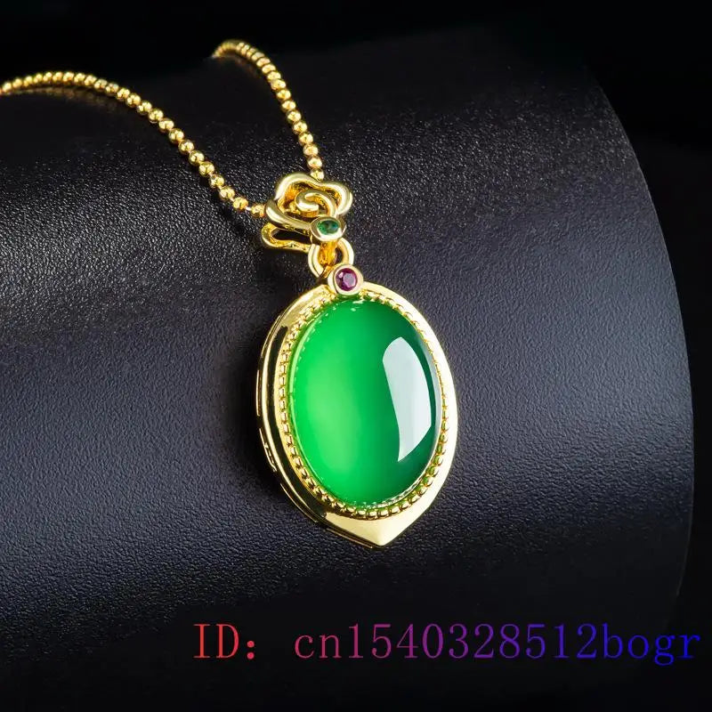 Collier Pendentif en Agate Jade Vert Gemme Amulette Cadeau Énergie Plaqué Or 18K Luxe Choker Bijoux Naturels Hommes Designer