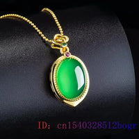 Green Real Jade Agate Pendant Necklace Gemstone Amulet Gift Energy 18K Gold Plated Luxury Choker Natural Jewelry Men Designer