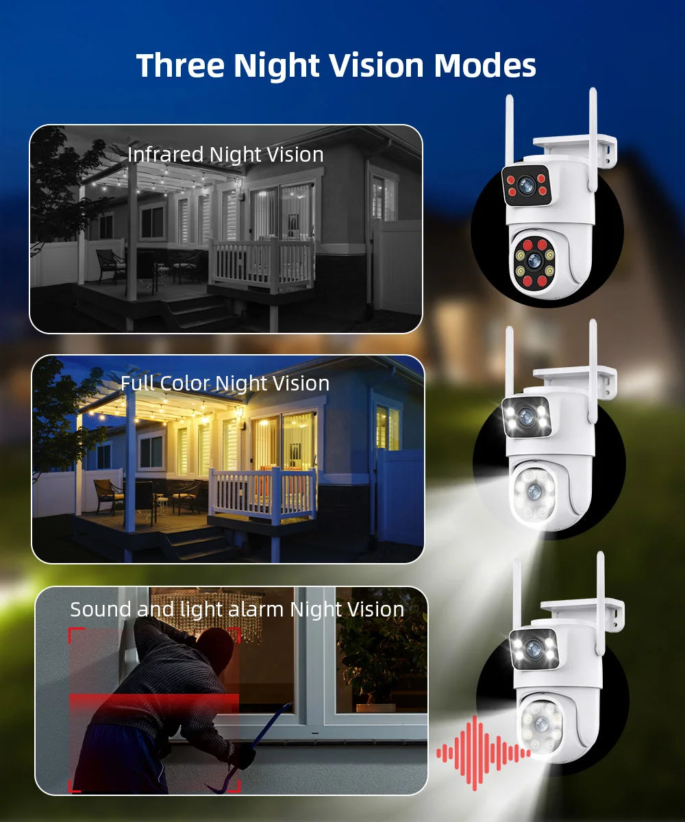 Câmara PTZ Wifi 8MP TAITAS para Exterior Visão Noturna Dual Screen Detecção Humana Proteção de Segurança 4MP CCTV Vigilância Câmara IP