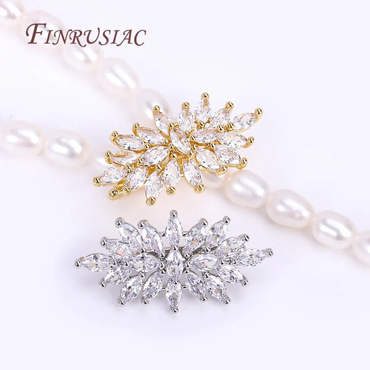 18K Real Gold Plated Full Zircon Rhinestone Luxury Pearl Clasps Fastener,Flower Clasp For DIY Pearl Necklace