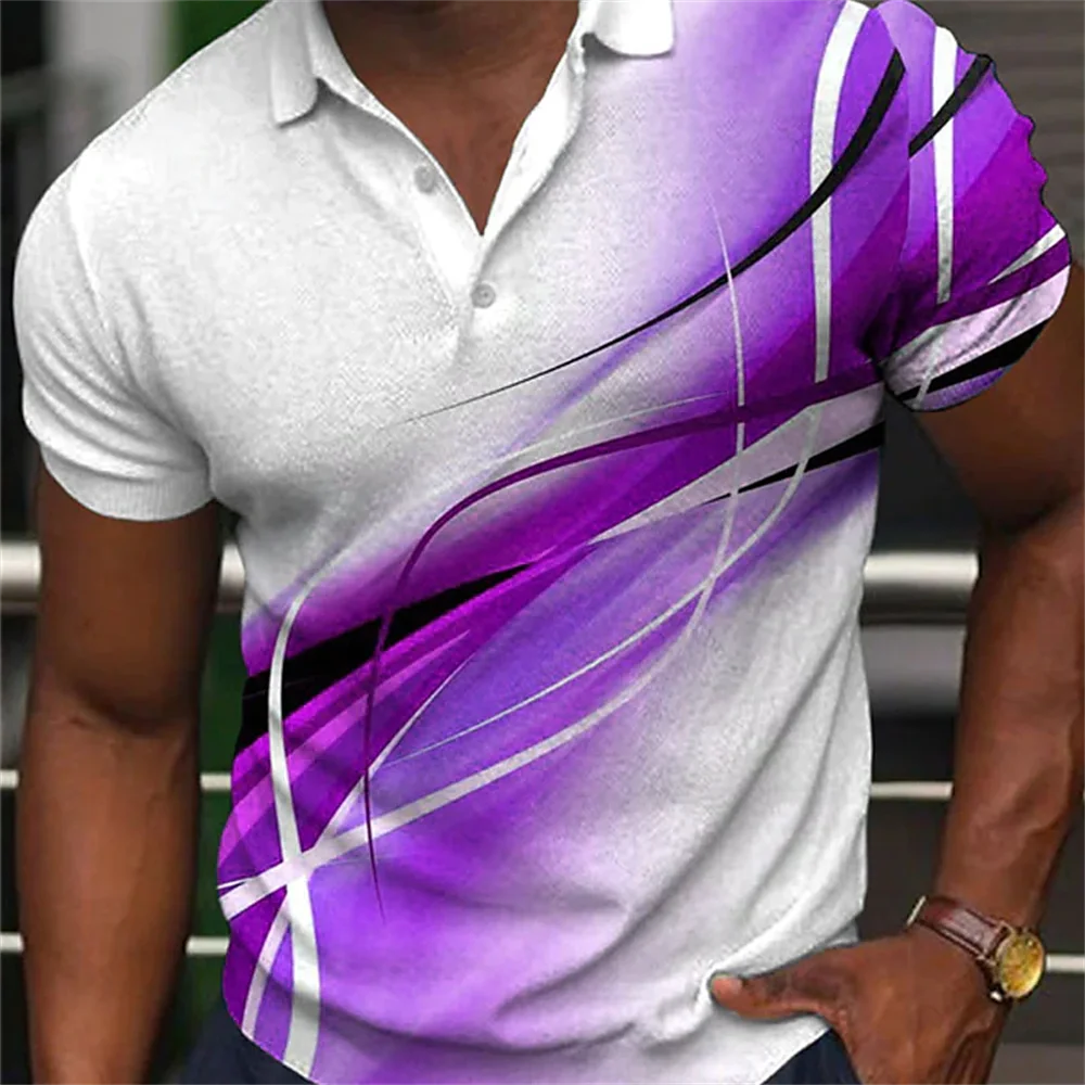 Camiseta Polo Masculina de Verão Camiseta de Manga Curta com Cores Código Malha Respirável Tops de Lapela de Negócios T-Shirt de Moda T-Shirt Listrada para Rapazes