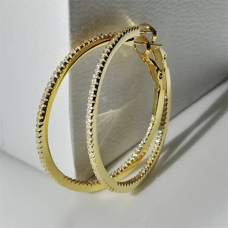 SOMILIA  18K Gold Plate Large Hoop Earrings 925 Sterling Silver Simple Classic Women's Earring Cерьги Kольца Jewelry for ladys