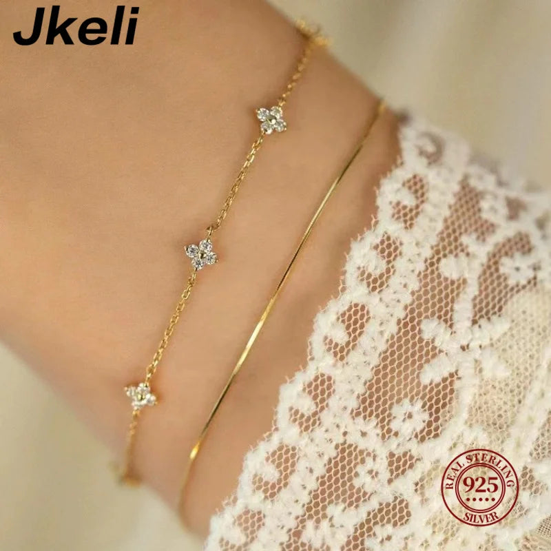 Jkeli- Real 925 Sterling Silver Plated 18k Gold Bracelet Korean Design Temperament Zircon Flower Bracelet for Women Jewelry GIFT