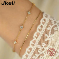 Jkeli - Pulseira de Prata Esterlina 925 Revestida a Ouro 18k Design Coreano Temperamento Pulseira de Flor de Zircão para Mulheres Joias PRESENTE