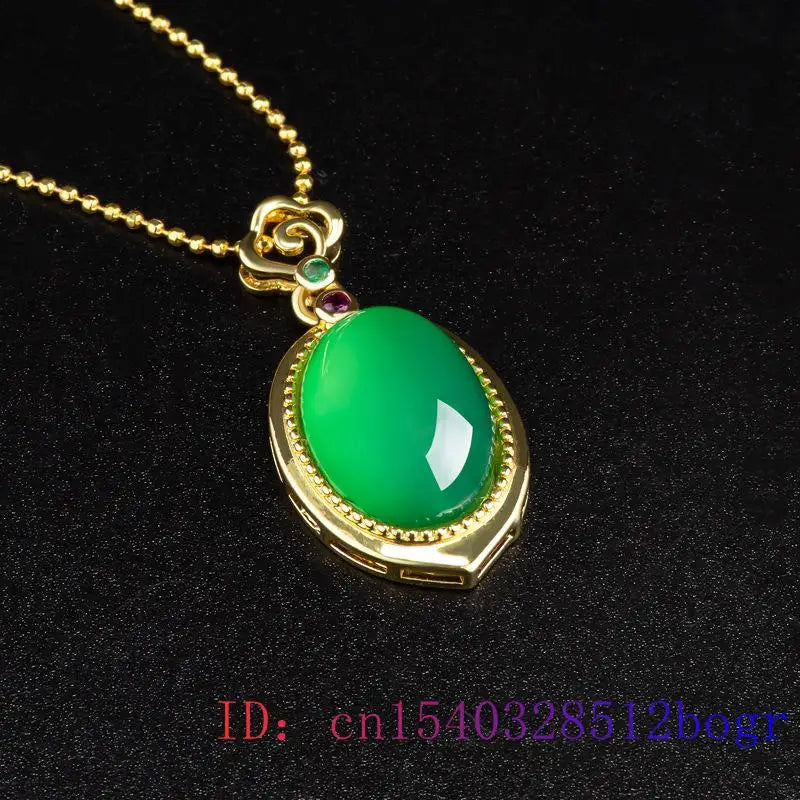 Collier Pendentif en Agate Jade Vert Gemme Amulette Cadeau Énergie Plaqué Or 18K Luxe Choker Bijoux Naturels Hommes Designer