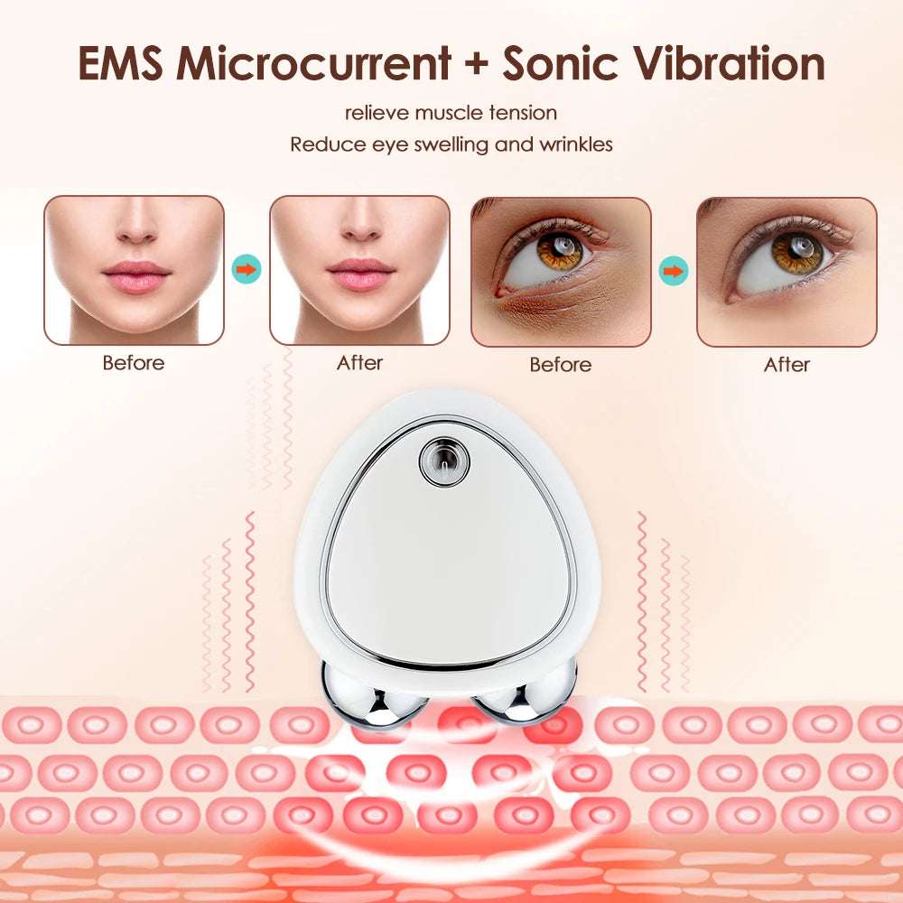 Massageador Facial EMS Mini Portátil de Microcorrente para Levantamento Facial, Rolo de Massagem para Rejuvenescimento da Pele, Firmador de Rosto e Pescoço, Dispositivo de Beleza