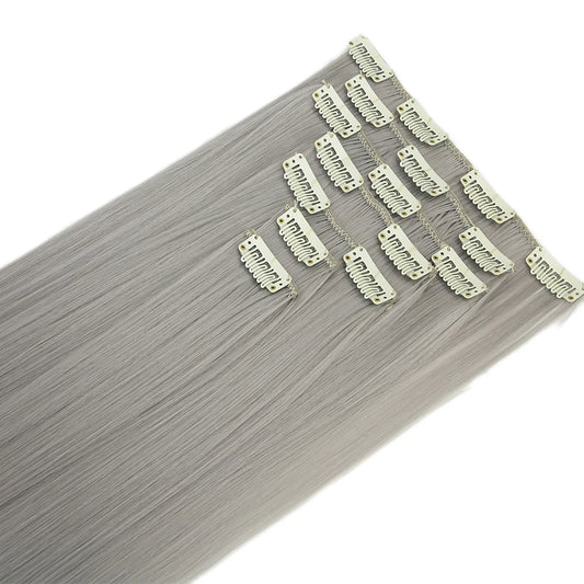 Long Straight Gray Synthetic Hair Clip in Hair Extensions Full Head Hair Pieces for Women Extension Cheveux Clip Naturel