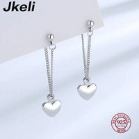 S925 Silver Simple Pair Love Heart Drop Earrings For Women Vintage Smooth Heart Shaped Chain Tassel Earrings Fine Party Jewelry