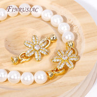 18K Gold Plated Inlay Zircon Flowers Connector Clasps For Pearl Necklace Supplies, Beads Clasps Fastener DIY Jewelry Making