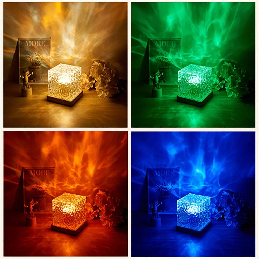 Lumière nocturne à effet d'eau dynamique, projecteur à 16 couleurs, lampe d'ambiance pour chambre, lumière LED murale USB télécommandée, décoration de salle de jeu