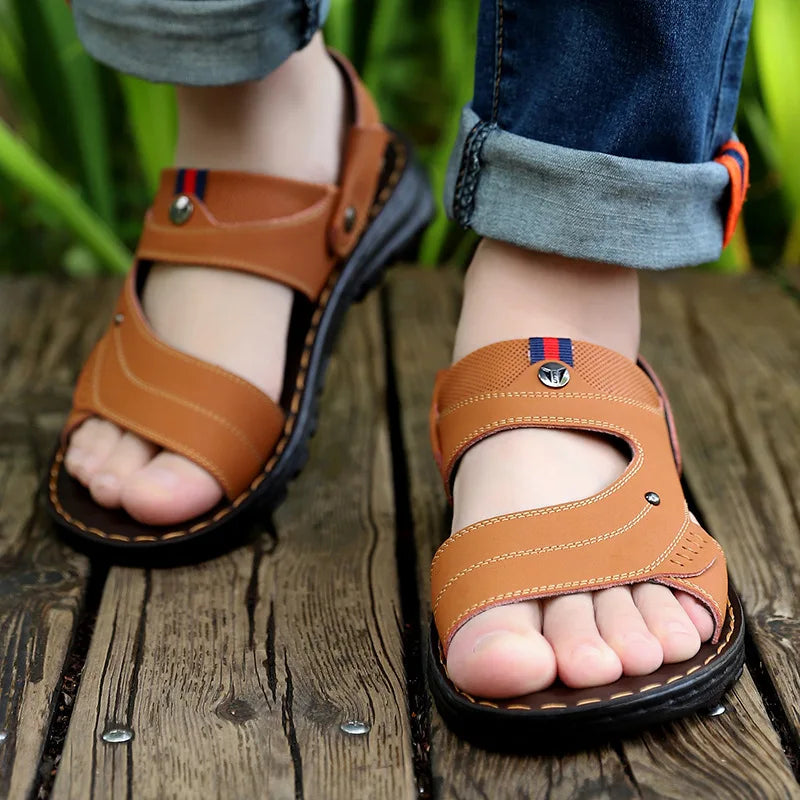 New arrival hot sale Men's Sandals Non-slip Genuine Leather Sandals Soft Slippers Flat For Mens Casual Shoes Sandalias MSA581