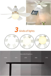 Socket Fan Lamp 30W/40W E27 Base Wireless Remote Control LED Ceiling Fan Replacement for Bedroom Living Room Kitchen Balcony