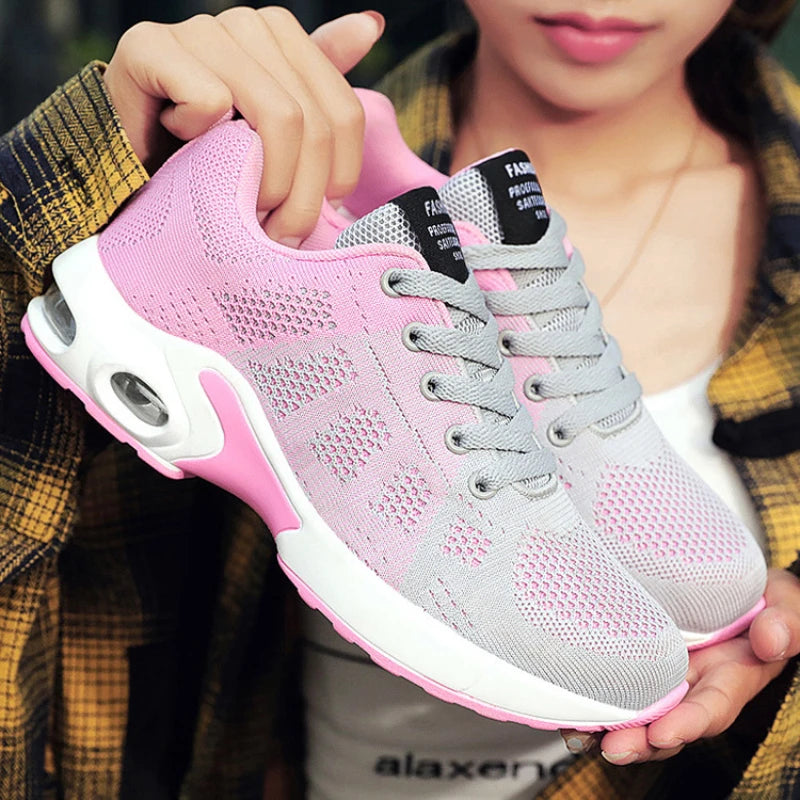 Woman's  Summer Air Cushion Sneakers Lace-up Casual Shoe for Women Platform Mesh Breathable Light Running Shoes Zapatos De Mujer