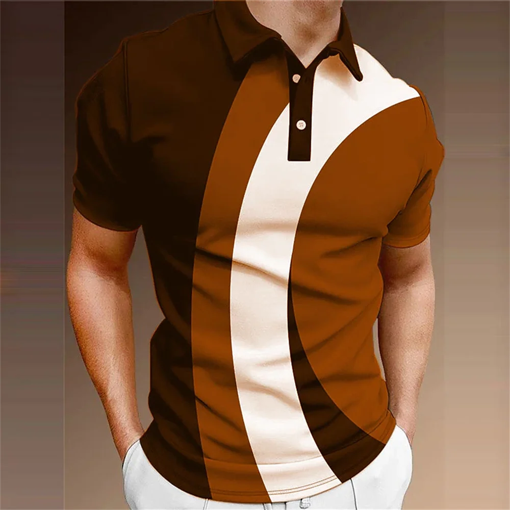 Camiseta Polo Masculina de Verão Camiseta de Manga Curta com Cores Código Malha Respirável Tops de Lapela de Negócios T-Shirt de Moda T-Shirt Listrada para Rapazes