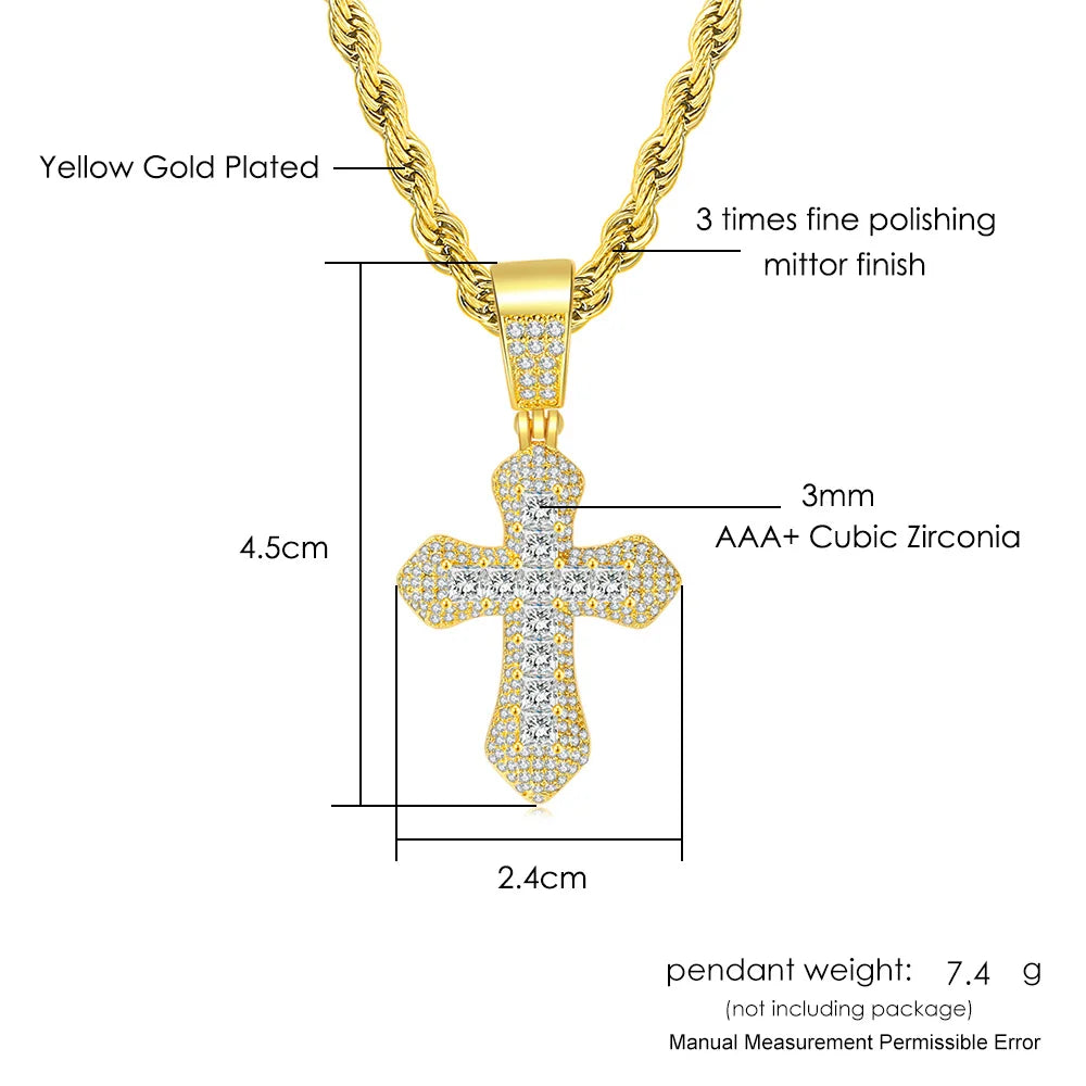 Iced Out Zirconia Cross Pendant Necklaces Fashion Hiphop Rapper's Stainless Steel Rope Chain on Neck Homme Trend Jewelry OHP141