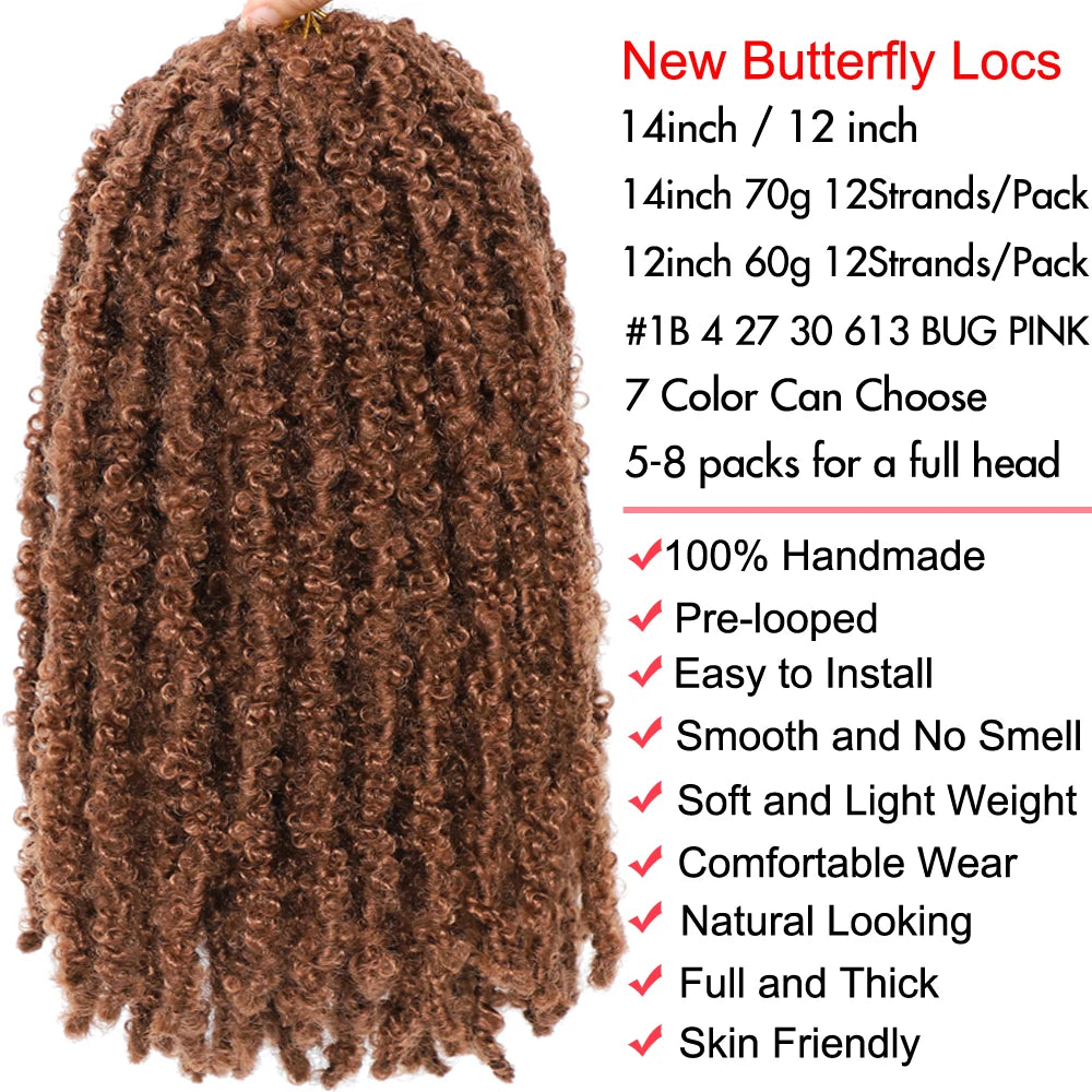 Tranças de Crochê Butterfly Locs Cabelo Distressed Boho Faux Locs Extensões de Trança Dread Locks cabelos para Mulheres e Meninas