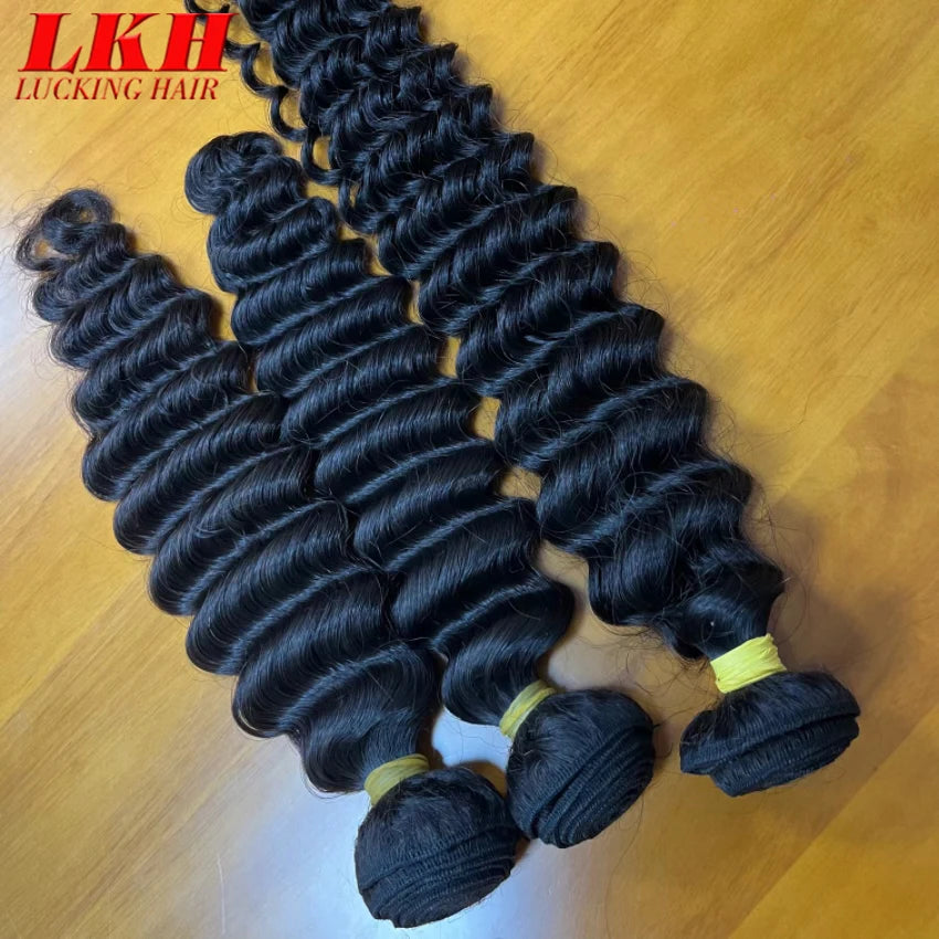 100% Cabelo Humano Remy Malásio Não Processado Extensões de Trança Cacheadas Ondas Profundas Pacotes de Cabelo Humano 12A Pacotes de Ondas de Água