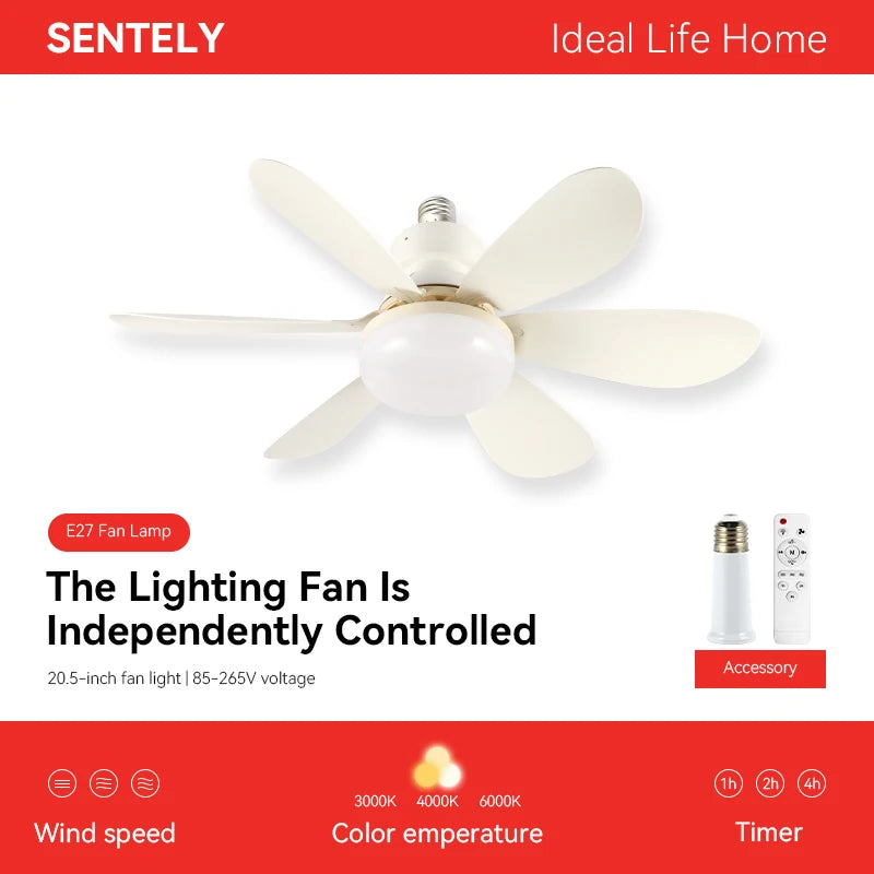 Ceiling Fan with Light E27 Socket Fans with Lights Remote Control for Dimming Fans for Room Ceiling Fan Lamp Home Use, 85-265V