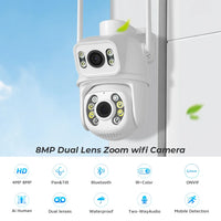 BESDER Caméra de Surveillance Wifi 4K à Double Objectif Détection Humaine Caméra CCTV Vision Nocturne 8MP Caméra de Sécurité Extérieure IP Sans Fil ICsee