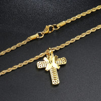 Iced Out Pendants Cross Necklaces for Women Hip Hop Gold Color Zircon Neck Chain Streetwear Hippie Jewelry Christmas Gift OHP142