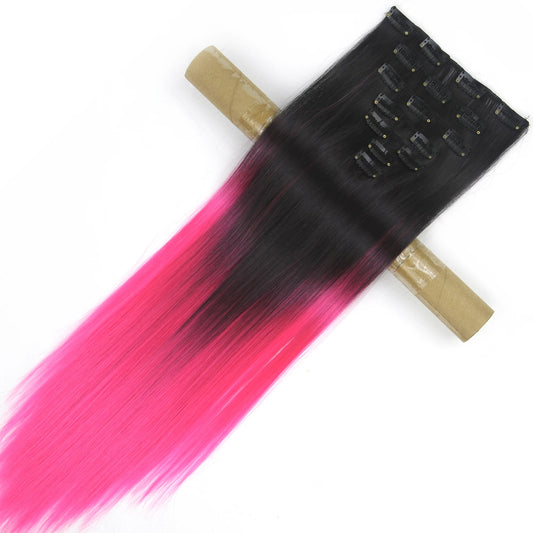 Soowee Straight Black To Pink Ombre Hair Pieces Synthetic Clip in Hair Extensions Rainbow Extension Cheveux Clip Naturel