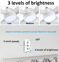 30W Ceiling Fan Led Light E27 Socket Fan With Smart Remote Control 1000Lm 5000K Bulb Fan Lamp For Bedroom Living Room