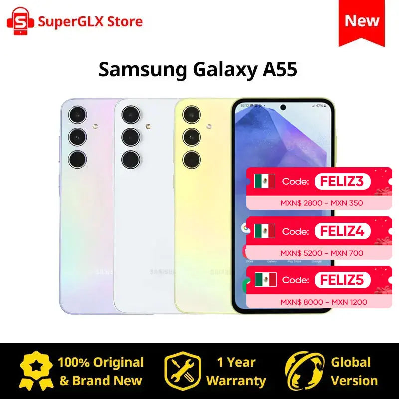 100% Original New Samsung Galaxy A55 5G Exynos 1480 6.6" FHD+ Super AMOLED 120Hz Display 50MP Camera 5000mAh 25W Fast Charging