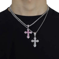 Pendentifs croix en zirconia glacé Colliers de mode Hiphop Rapper en chaîne en acier inoxydable sur le cou Homme Bijoux tendance OHP141