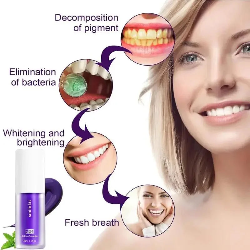 30ml V34 SmileKit Dentifrice Violet Élimine le Tartre Nettoyage Hygiène Bucco-Dentaire Haleine Fraîche Produits de Soin des Dents