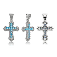 TOPGRILLZ New Classic Shiny Cross Necklace Iced Baguette Blue Zirconia Pendant Fashion Female Religious Jesus Hip Hop Jewelry