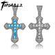 TOPGRILLZ New Classic Shiny Cross Necklace Iced Baguette Blue Zirconia Pendant Fashion Female Religious Jesus Hip Hop Jewelry