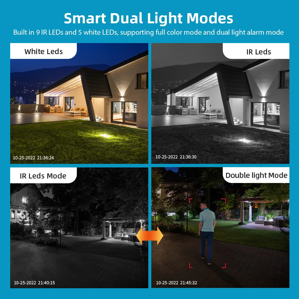 Câmara de Vigilância TAITAS-WiFi, Lente Dupla, Zoom Digital 4X, Detecção de Humanos por IA, ONVIF, Câmaras IP de Segurança PTZ para Exterior, 4K, 8MP