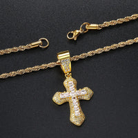 Iced Out Zirconia Cross Pendant Necklaces Fashion Hiphop Rapper's Stainless Steel Rope Chain on Neck Homme Trend Jewelry OHP141