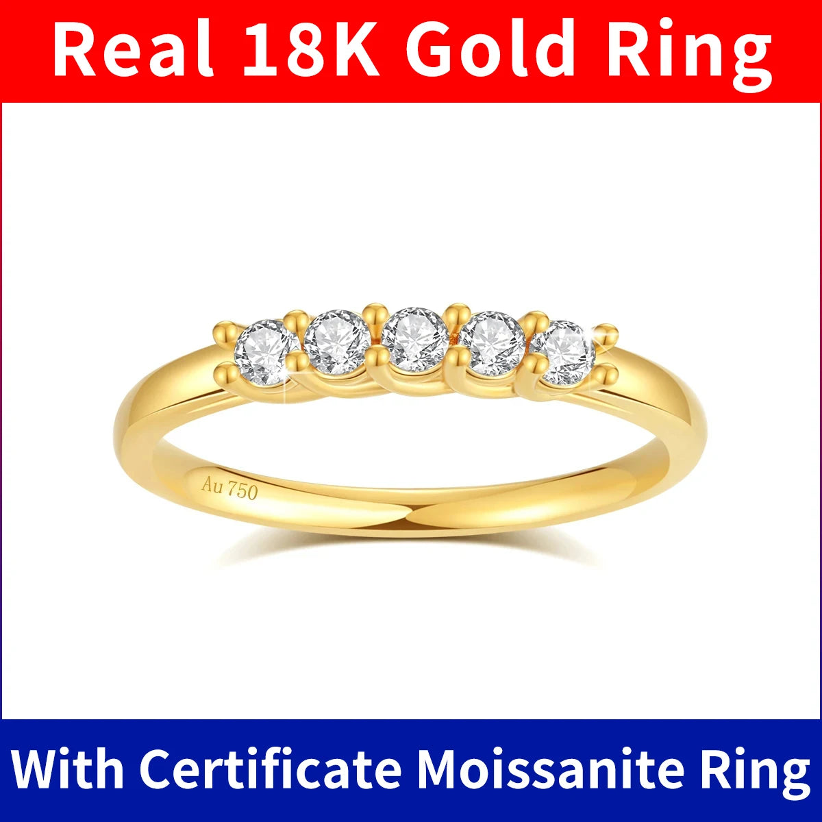 Wholesale 100% Real 18k Gold Ring 750 With Certificate European K Gold Moissanite Jewelry For Women Summer Luxury Wedding Gift