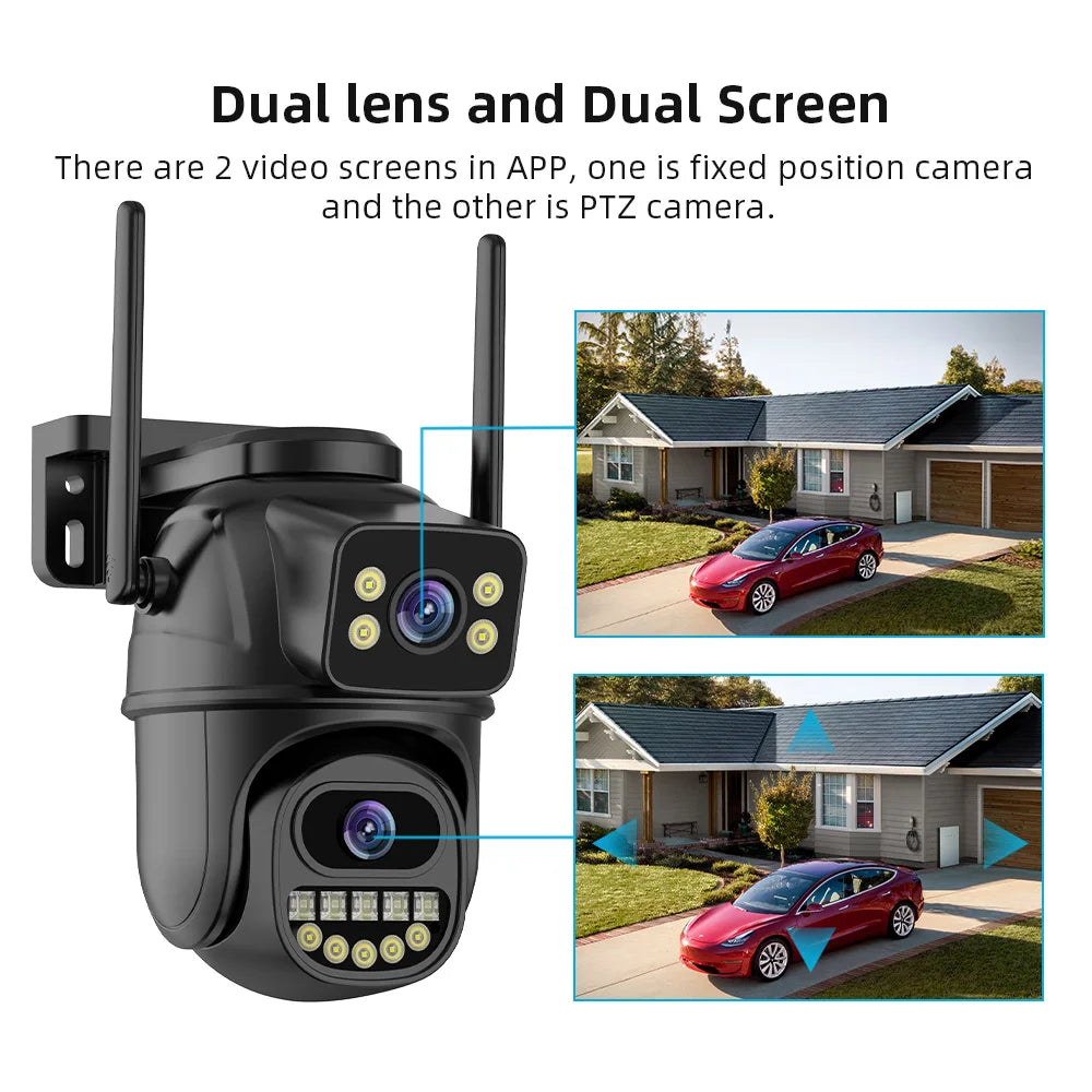 Caméra PTZ HD Wifi 8MP 4K extérieure, caméra IP de surveillance audio vidéo 4MP à double objectif et double écran, suivi automatique AI, P2P iCSee