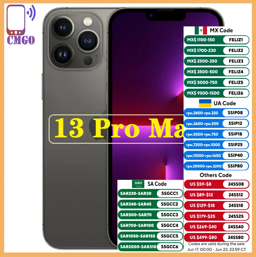 Unlocked Apple iPhone 13 Pro Max  6.7" OLED 128GB 256GB ROM A15 IOS Face ID 5G Mobile Phones iPhone 13 Pro  max