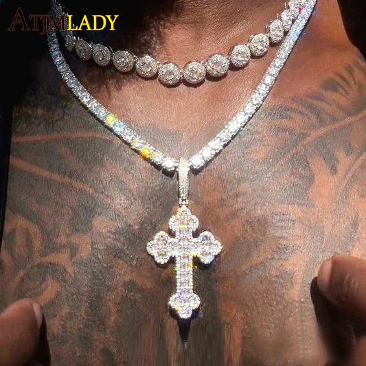 Men Women Hip Hop Cross Pendant Necklace Full Paved Sparking Cubic Zircon Rope Chain Iced Out Bling CZ Jewelry Fashion Gift