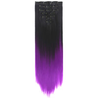 Soowee Extensões de Cabelo Sintéticas Clip em Ombre Preto a Rosa Peças de Cabelo Arco-íris Clip Natural