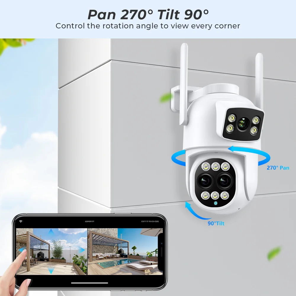 12MP 6K Caméra IP WiFi 8X Zoom Écrans Doubles Caméra de Surveillance PTZ Wifi 8MP Vision Nocturne ICSEE APP CAM Détection Humaine