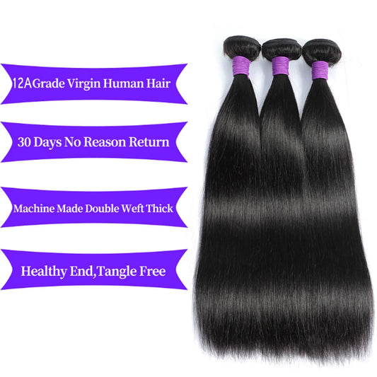 12A Cheveux Humains Raides en Paquet 1/3/4 Pcs Extensions de Cheveux Humains Bruts Couleur Naturelle Tissage Mèche Brésilienne Cheveux Humains