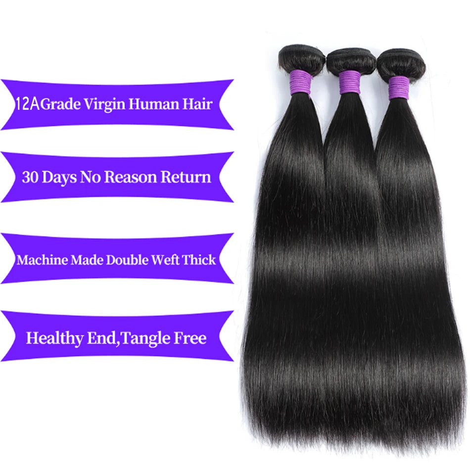 12A Cheveux Humains Raides en Paquet 1/3/4 Pcs Extensions de Cheveux Humains Bruts Couleur Naturelle Tissage Meche Bresilienne Cheveux Humain