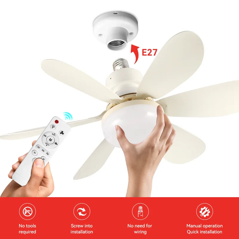 Ventilateur de plafond avec lumière douille E27 ventilateurs avec lumières télécommande pour variation ventilateurs pour chambre ventilateur de plafond lampe usage domestique, 85-265V