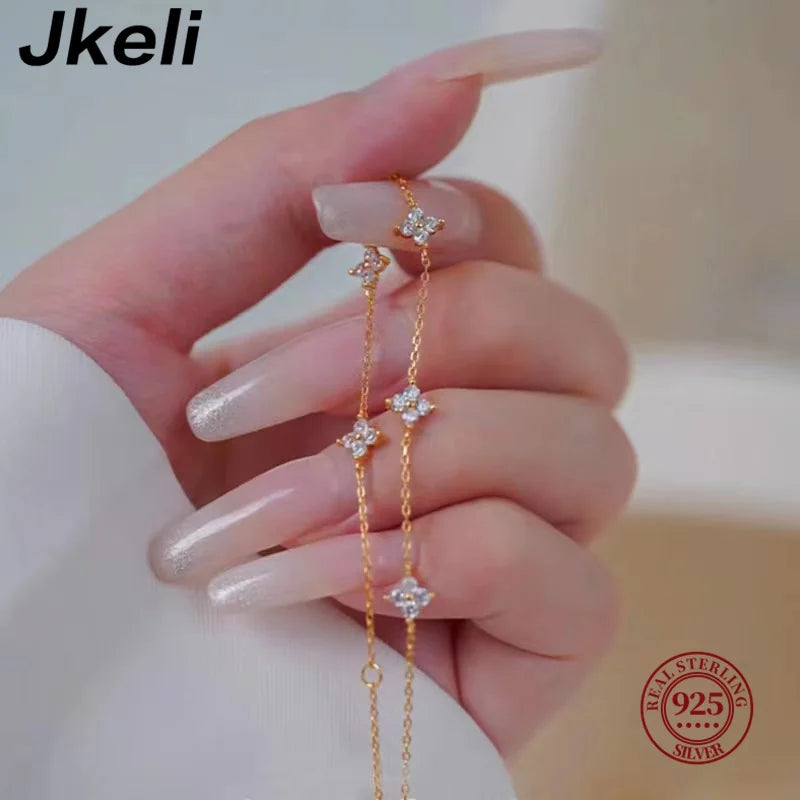 Jkeli - Pulseira de Prata Esterlina 925 Revestida a Ouro 18k Design Coreano Temperamento Pulseira de Flor de Zircão para Mulheres Joias PRESENTE