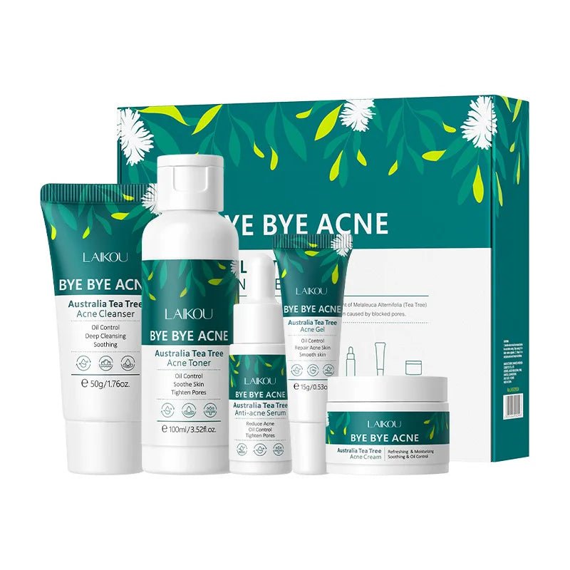 Acne Pore Skin Care Kit Tea Tree Face Cream Cleanser Oil Control Toner Acne Treatment gel Moisturizing Serum Skincare Set Cosmet - SAKLIC