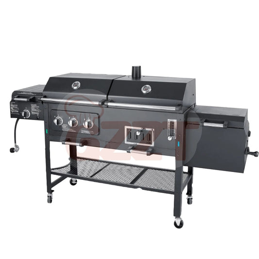 American Outdoor Garden Large Gas And Charcoal Grill Combo Smokeless Barbecue Bbq Commercial Grill Trolley With Smoker Oven - SAKLIC