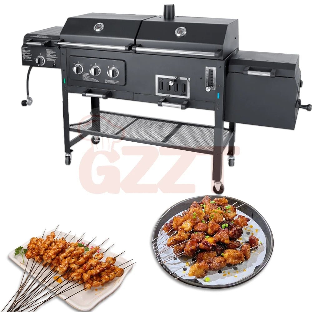 American Outdoor Garden Large Gas And Charcoal Grill Combo Smokeless Barbecue Bbq Commercial Grill Trolley With Smoker Oven - SAKLIC